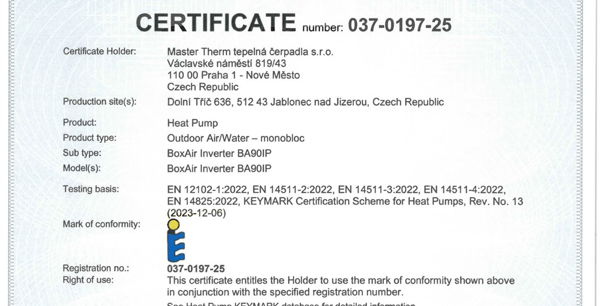A Major Milestone: Master Therm’s Entire R290 Air-to-Water Range Now Certified with Heat Pump Keymark