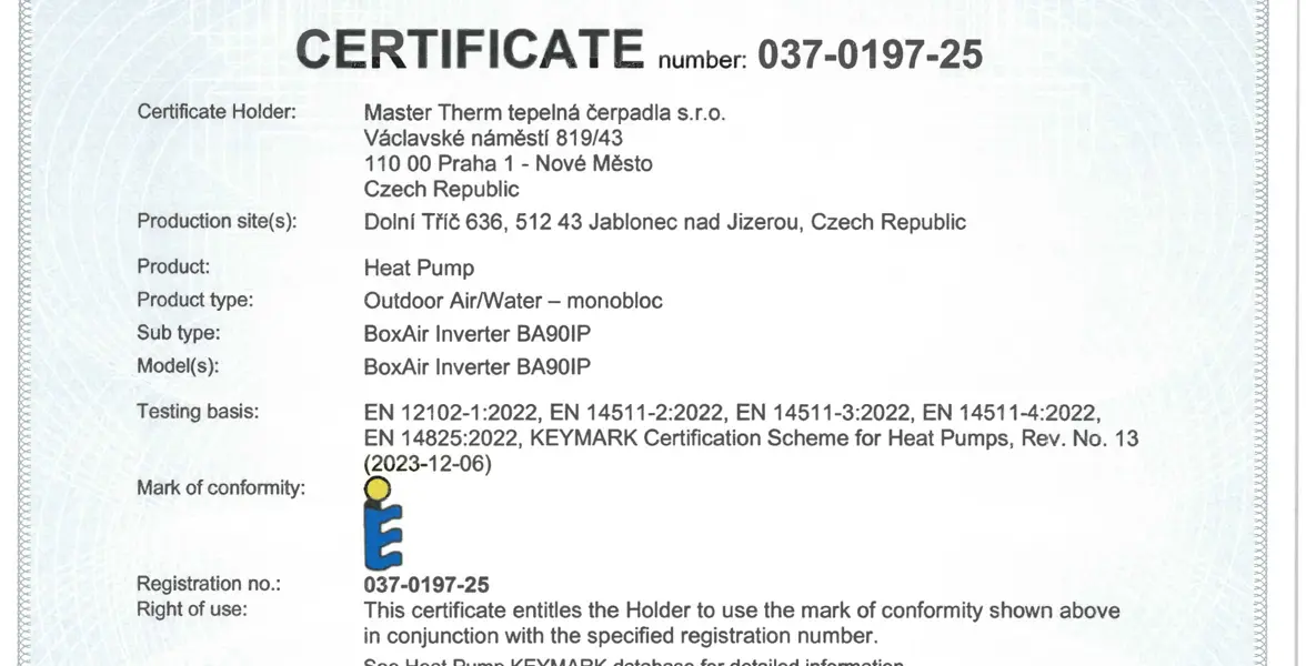 A Major Milestone: Master Therm’s Entire R290 Air-to-Water Range Now Certified with Heat Pump Keymark