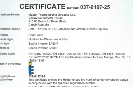 A Major Milestone: Master Therm’s Entire R290 Air-to-Water Range Now Certified with Heat Pump Keymark