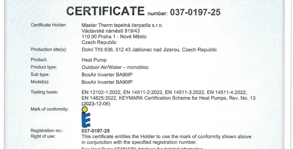 A Major Milestone: Master Therm’s Entire R290 Air-to-Water Range Now Certified with Heat Pump Keymark