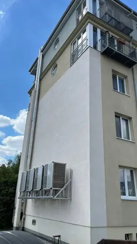 Cascade of Heat Pumps on the Facade of an Apartment Building